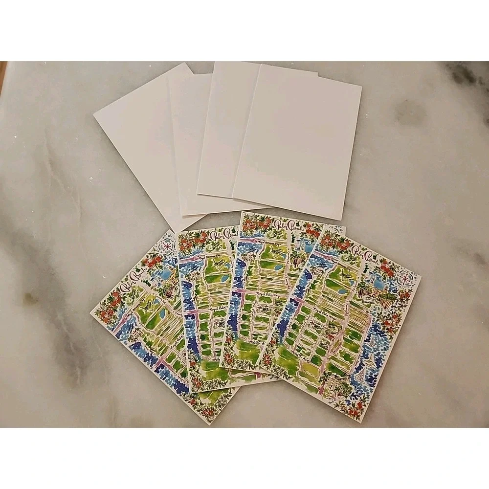 LILLY PULITZER Blank NOTE CARD SET OF 4 Palm Beach Map W/Envelopes NEW